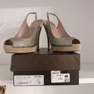 Gucci Swarovski Crystal Open Toe  Pumps